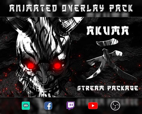 Animated Akuma Oni Stream Overlay Package Dark Themed Screens