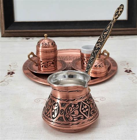 Turkish Arabic Coffee Set Copper Coffee Pot Turkish Tray Etsy