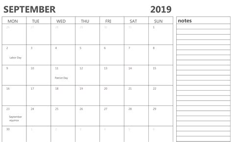Editable 2019 September Calendar September Calendar Monthly Calendar