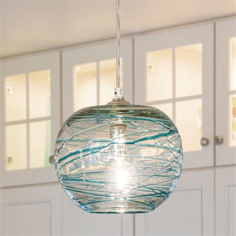 Swirling Glass Globe Mini Pendant Light Aqua Crystal Pendant Lighting