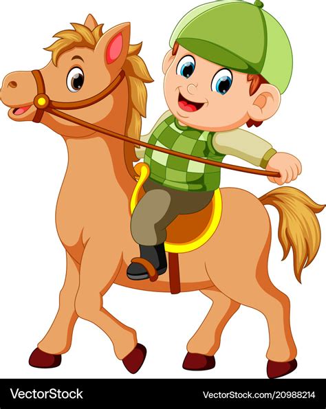 Little Boy Riding A Pony Horse Royalty Free Vector Image