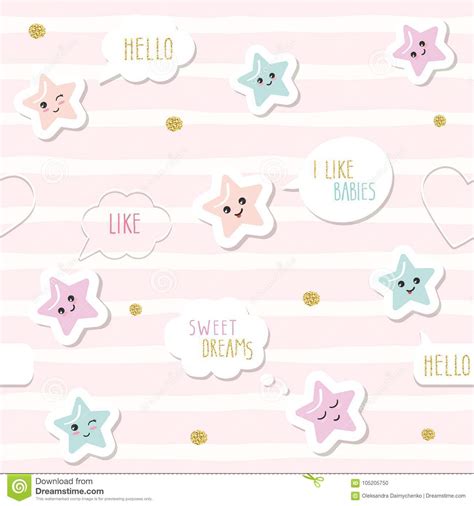 Cute Seamless Pattern Background With Cartoon Kawaii Stars