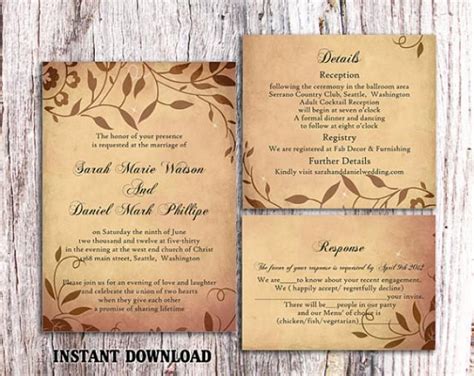 Diy Rustic Wedding Invitation Template Set Editable Word