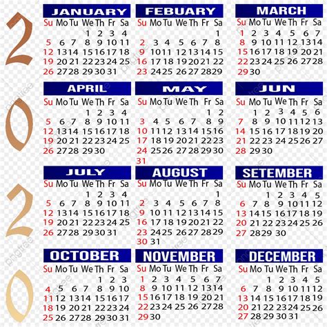 Gambar Kalendar 2020 Kalendar Tahun Bulan Png Dan Psd Untuk Muat