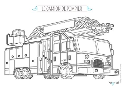 Coloriage camion à imprimer dessin de camion à colorier un camion est un véhicule à roues pour le déplacement d'articles lourds : Coloriage camion de pompier avec la grande échelle - Momes.net