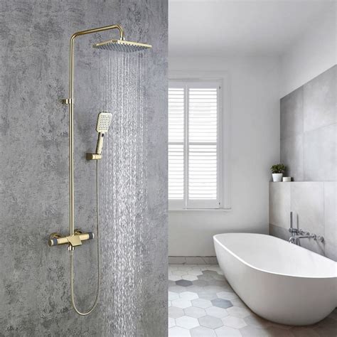 Gold Exposed Shower Faucet Rainfall Shower System With Hand Shower
