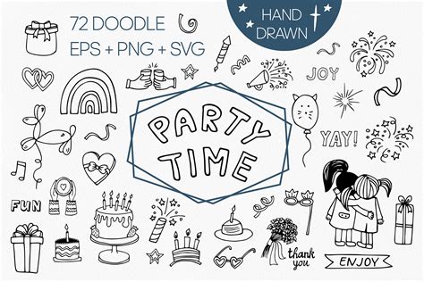 Big Birthday Svg Set Party Time Celebration Doodle Clipart 1195537