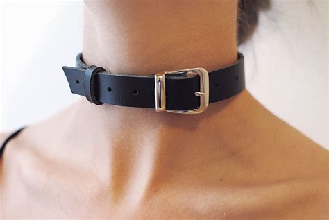 Black Leather Choker Necklace For Women And Men Black Leather