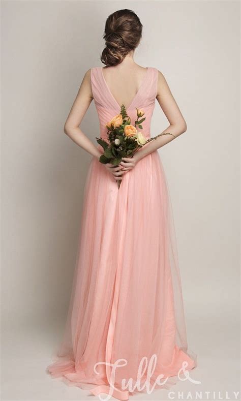 Hot V Neckline Flowy Pleated Long Tulle Bridesmaid Dresses Tbqp309