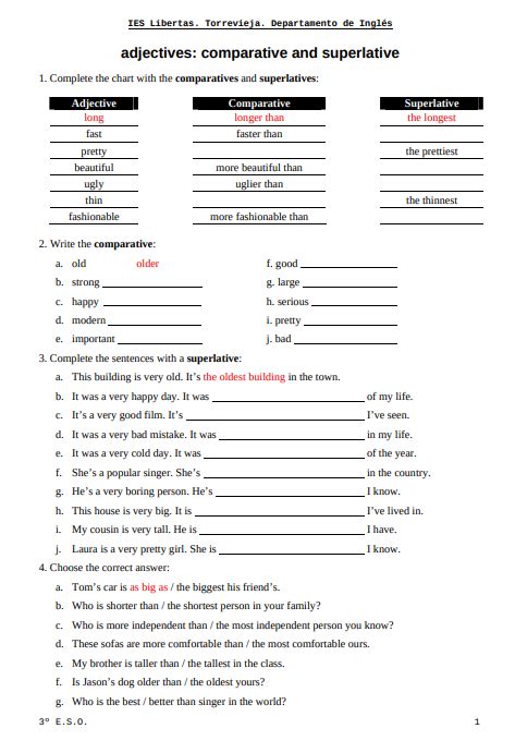 10 Worksheets To Practice Comparative Adjectives Teaching Expertise