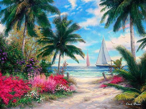 Tropical Painting Paradise Art Beach Artwork Painting Of Etsy