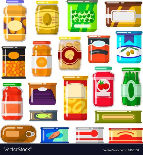Canned Goods Set Royalty Free Vector Image Vectorstock Vector Free