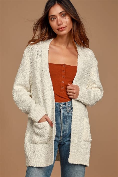 Ivory Cardigan Cozy Knit Cardigan Open Front Cardigan Sweater Lulus