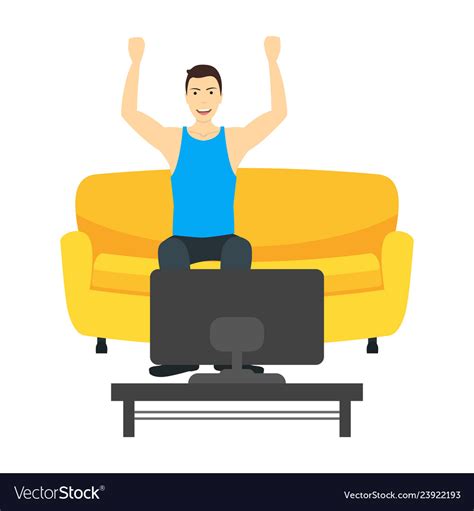 Cartoon Character Man Watching Television On The Vector Image
