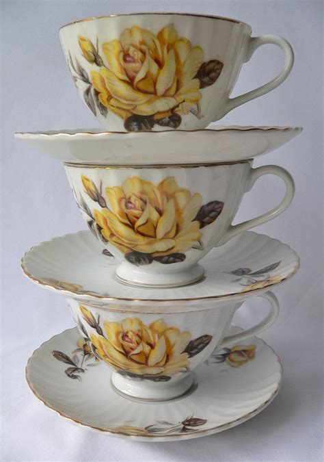 Vintage Tea Cup Sets Vintage Yellow Rose Porcelain Tea Set Pot Cups