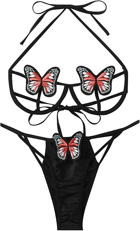Sexy Butterfly Applique Design Lingerie For Women Sex Naughty Bra And Panty Set