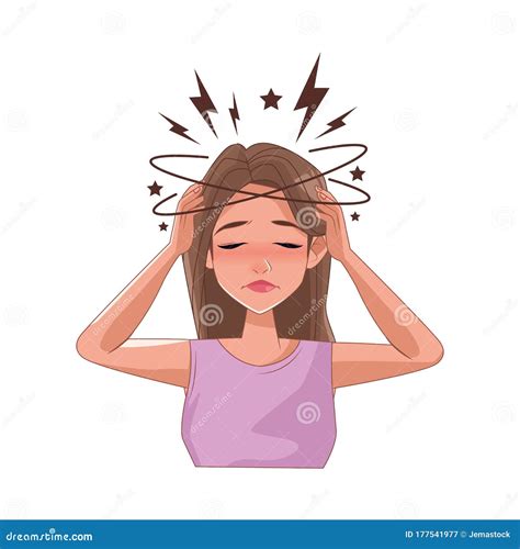 Woman With Headache Stress Symptom Character Stock Vector