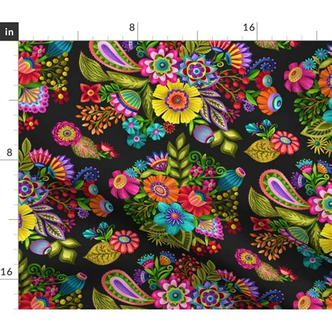 Bright Floral Folk Bohemian Rainbow Chintz Spoonflower Fabric By The