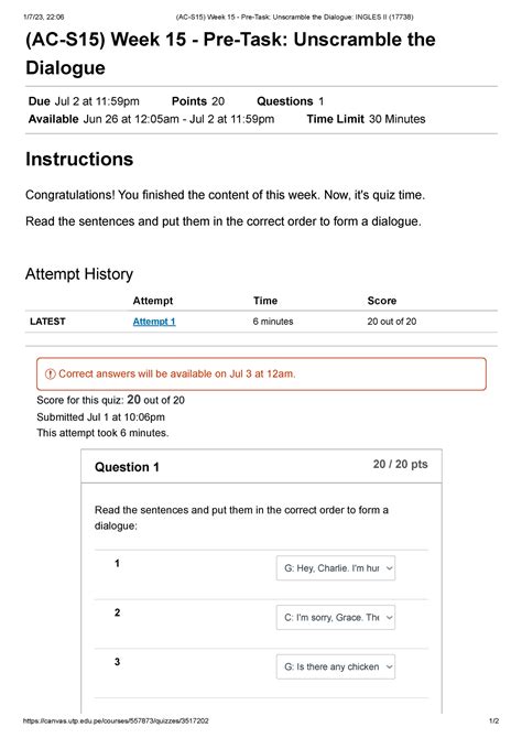 (AC-S15) Week 15 - Pre-Task Unscramble the Dialogue Ingles II (17738