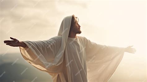 Jesucristo Resucitado Alcanzando Con Los Brazos Abiertos En El Cielo