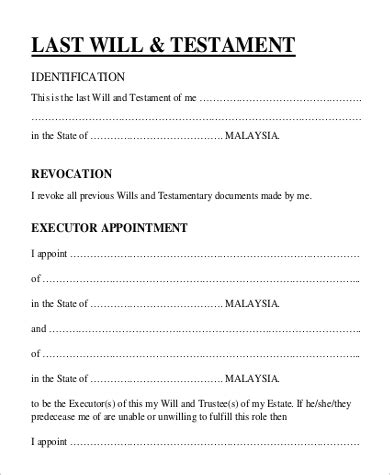A last will and testament outlines what to do in the case of someone's passing. FREE 9+ Simple Will Forms in MS Word | PDF