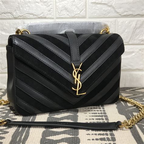 Ysl Saint Laurent Woman College Bag V Pattern Suede Leather Bags