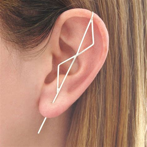 Oxidised Double Triangle Silver Ear Climbers Silver Ear Cuff Ear