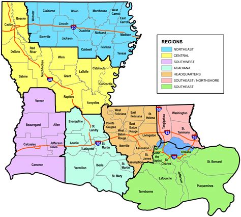 Louisiana Map With Cities And Parishes Ville Du Muy