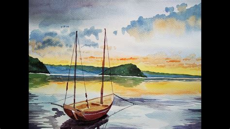 How To Paint Sunset Seascape In Watercolor Step By Step Painting