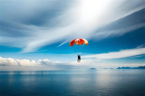 Premium Ai Image A Man Is Parasailing In The Sky With An Orange And