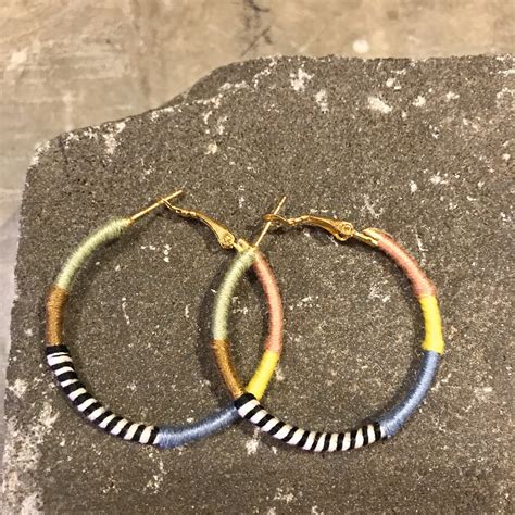 Hula Hoop Earrings Thread Wrap Hoop Earrings Color Block Etsy