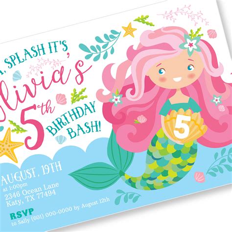 Mermaid Invitation Printable Customized Diy Invitation Etsy
