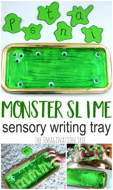 The printable pdf has five sheets there are a couple different ways to use these printables with your preschooler. Monster Slime Sensory Writing Tray | Eyfs activities ...