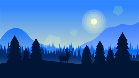 Wallpaper Deer Forest Vector Landscape Illustration Mountains