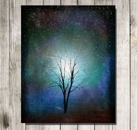 Starry Starry Night Tree Art Printblue Tree Art Print Giclee Print