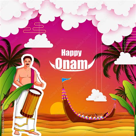 Vector Illustration Of Happy Onam Background For Festival Of South