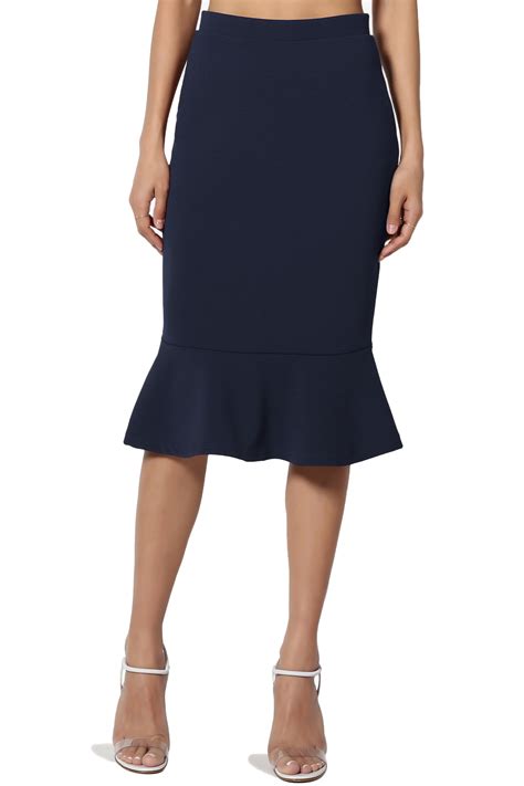 Themogan Womens Peplum Fit And Flare Knee Length Elastic High Waist Midi Skirt