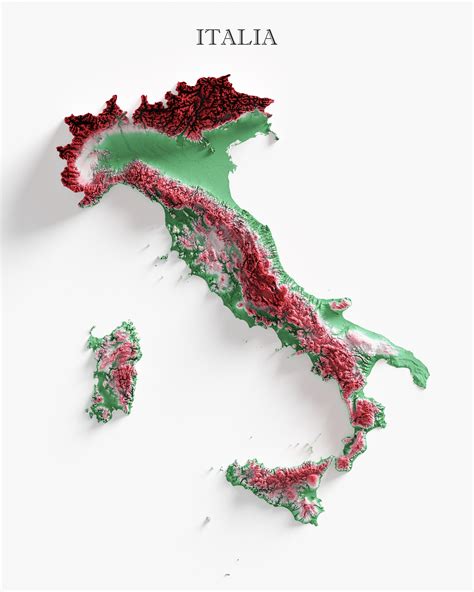 Italy Shaded Relief Map Etsy