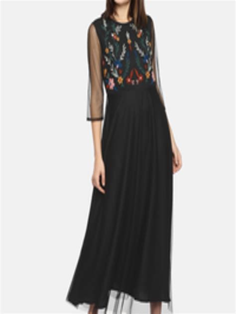 Buy Antheaa Women Black Self Design Embroidered Maxi Dress Dresses