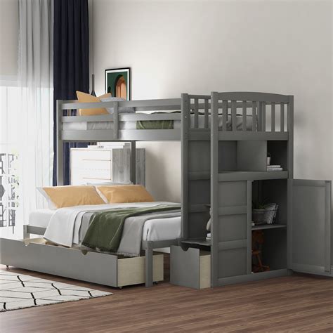 Euroco Twin Over Twinfull Bunk Bed Convertible Down Bed With Storage