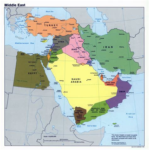 Большая политическая карта Ближнего Востока 1990 Ближний Восток