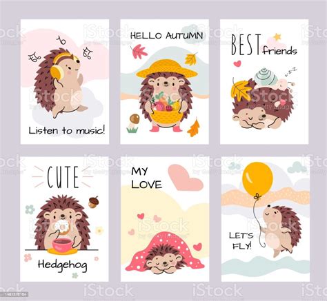 Hedgehog Printable Cards Cute Cartoon Hedgehogs Sleep In Love And