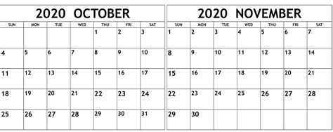 Editable October November 2020 Calendar | Calendar template, 2021 calendar, Calendar