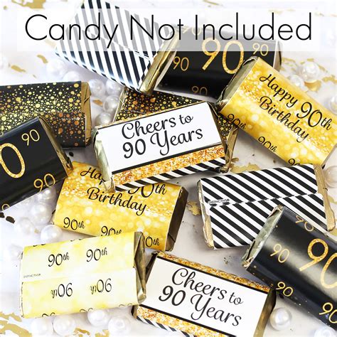 Black And Gold 90th Birthday Party Mini Candy Bar Wrappers 45