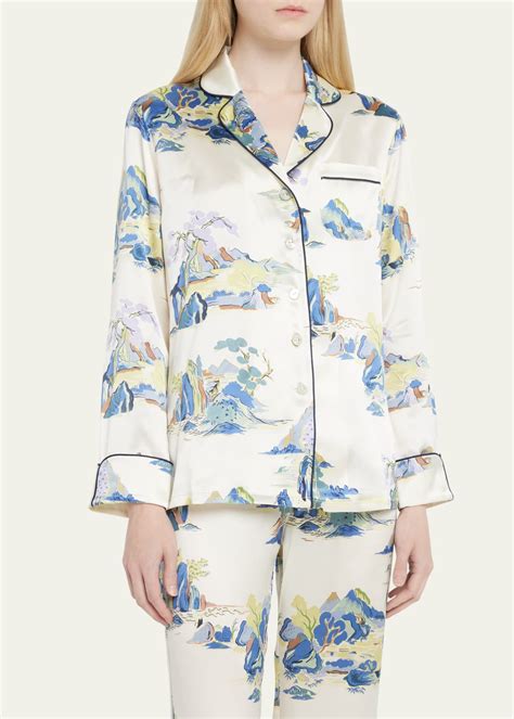 Olivia Von Halle Lila Landscape Print Silk Pajama Set Bergdorf Goodman