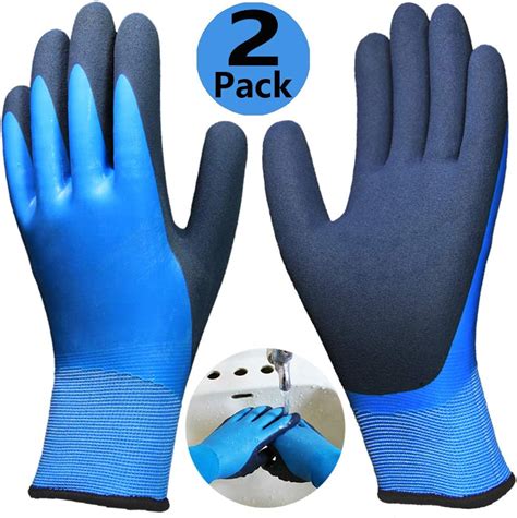 2 Pairs Waterproof Work Gloves Double Coating Superior Grip