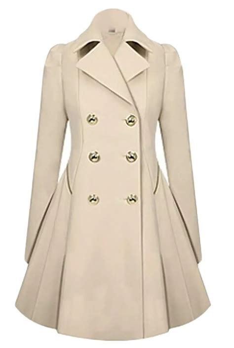 Womens Classic Double Breasted Flare Slim Trench Coat In Trench From
