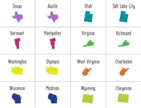 States And Capitals Matching Game States And Capitals Matching Games