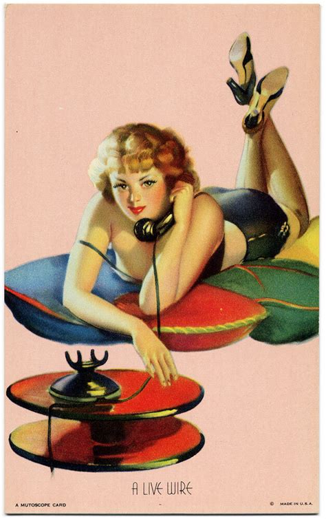 A Live Wire Gil Elvgren Cheesecake Pin Up Mutoscope Card Glamour Girls