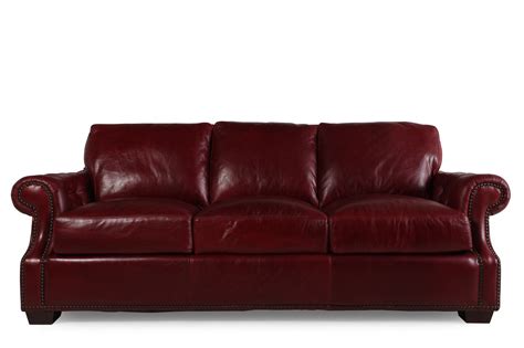 Traditional Leather 93 Sofa In Marsala Red Mathis Brothers Furniture